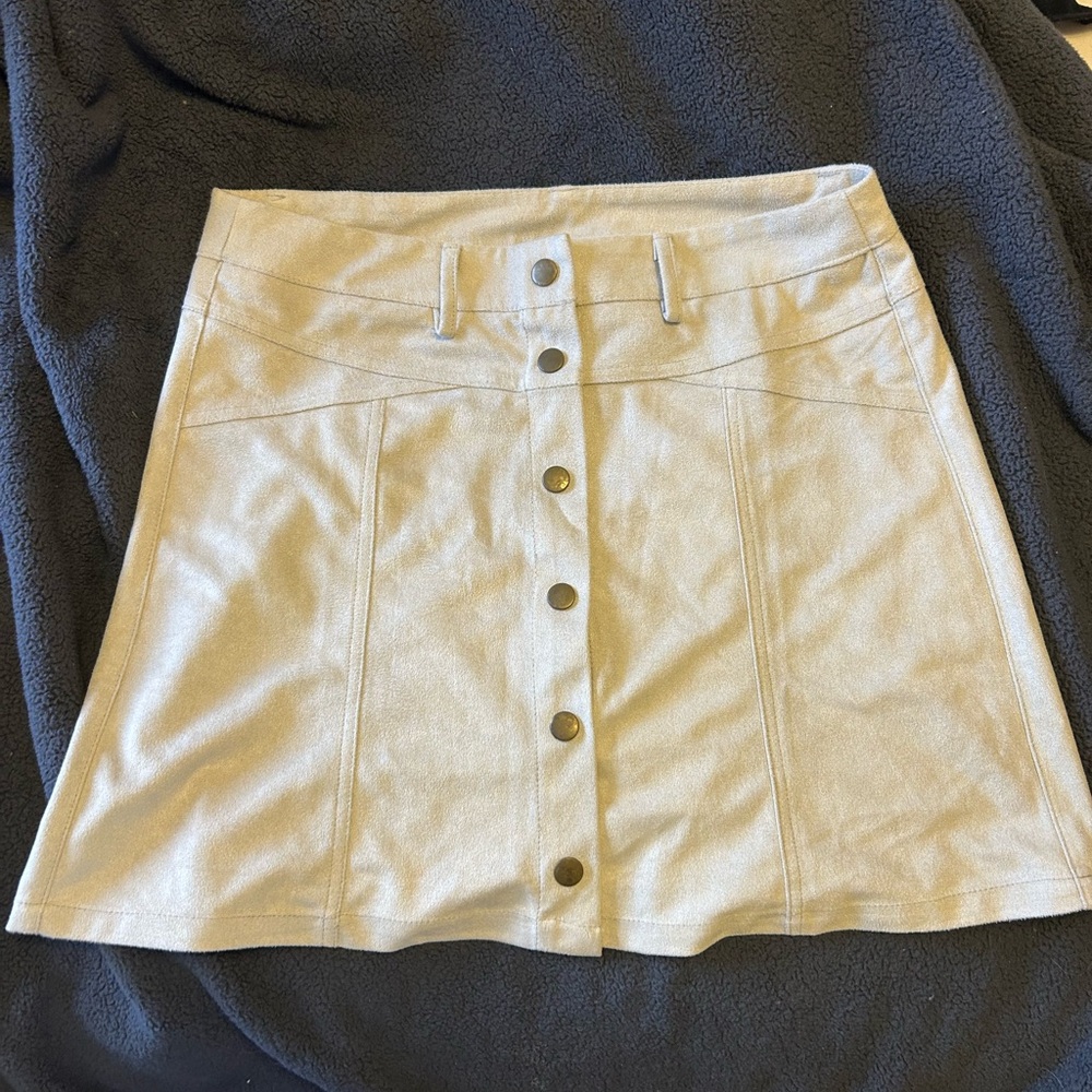 Cream Suede Button-Front Skirt